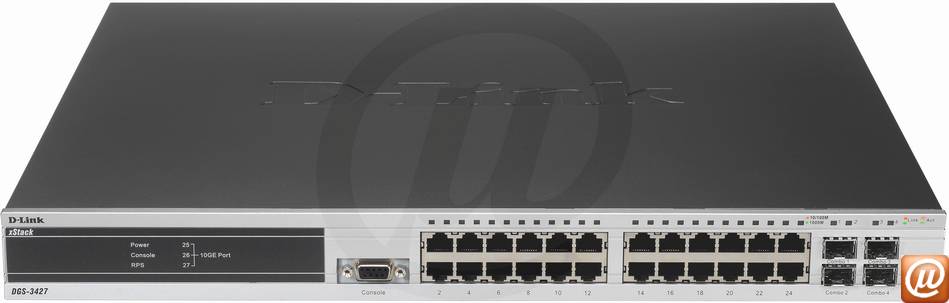 DGS-3427 - Switch Gigabit 31 portas D-Link DGS-3427 Corporate (24 x 10/100/1000; 4 x Combo; 3 x Slot 10G) Gerencivel Expansvel Empilhvel Layer 4 RPS